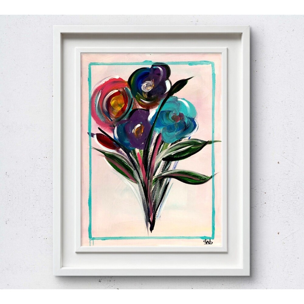 WS original flowers for mom hand painted 12X16 canvas abstract modern fine art